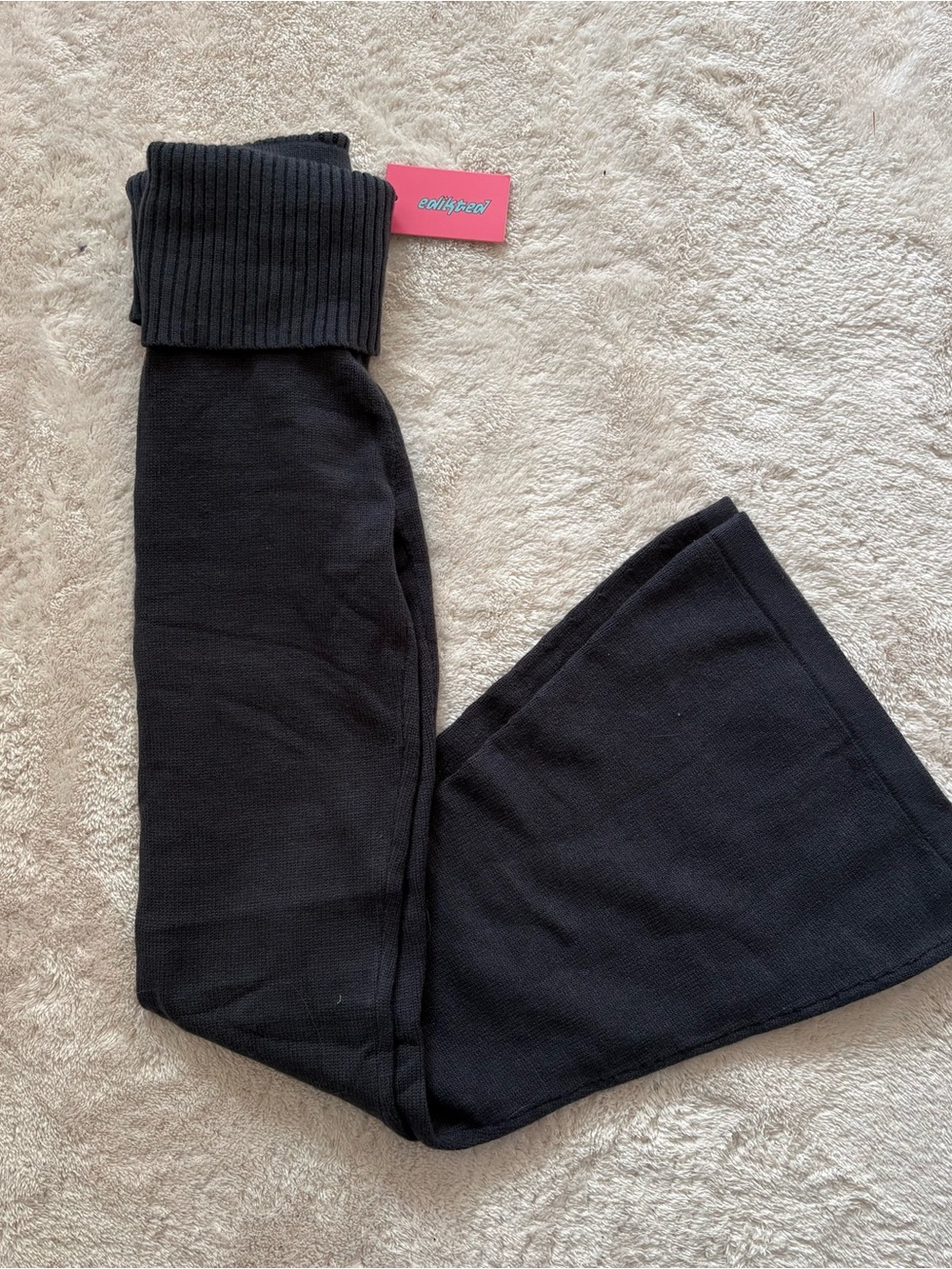 Edikted Black Ribbed-Waist Knit Flare Jeans